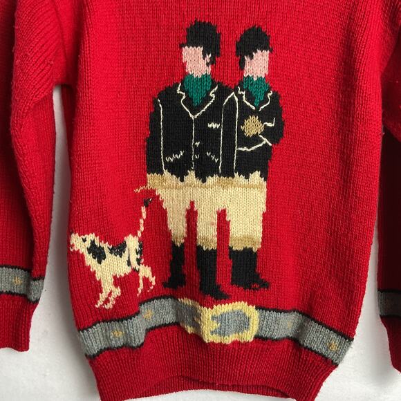 Braemar Vintage Wool Sweater Christmas Hunting Dog Design Medium Hand Knit - Picture 3 of 10
